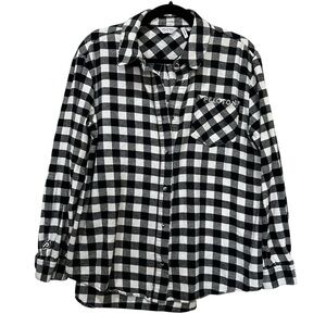 Peloton Women’s XL Black and White Checkered Long Sleeve Button Down Flannel R1